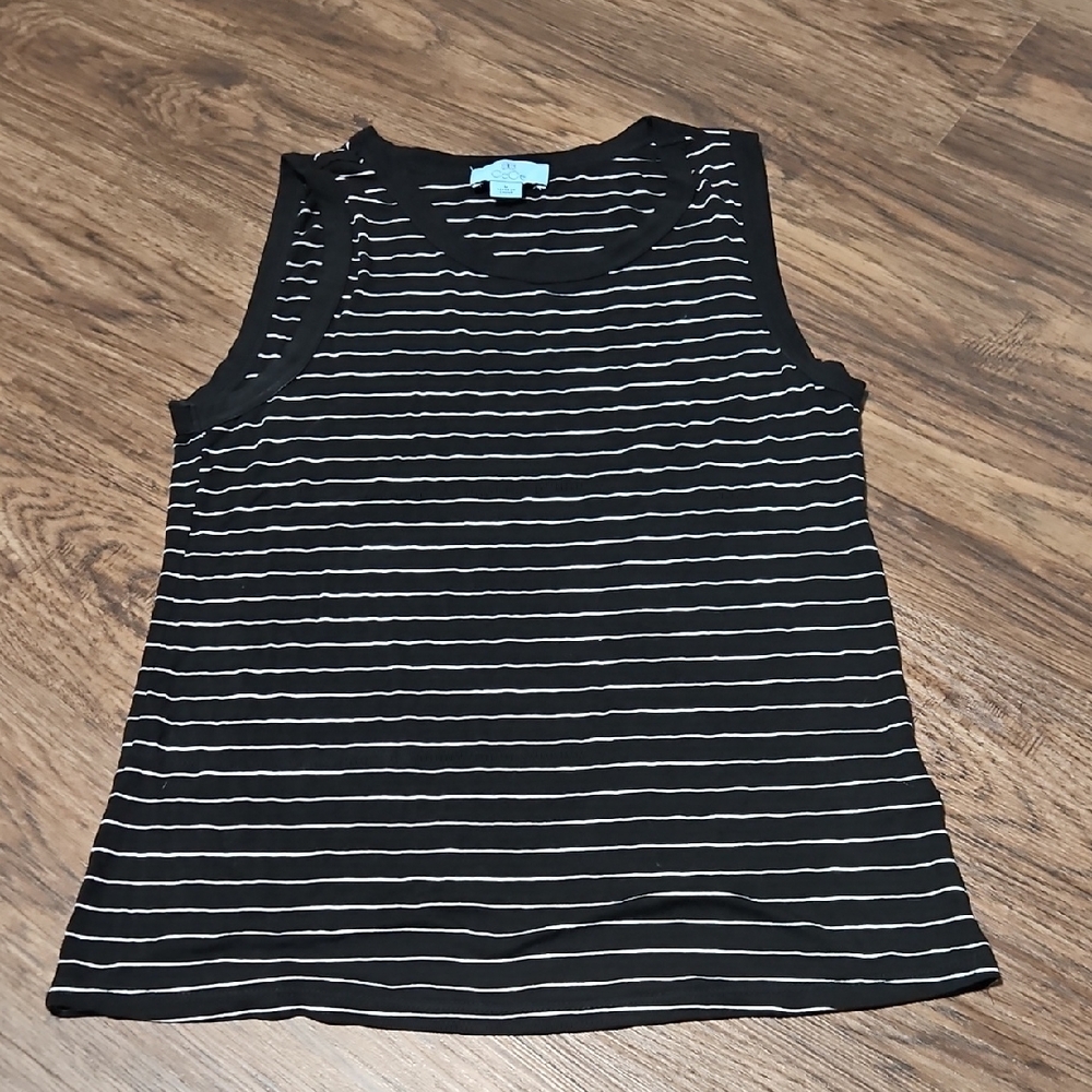 CeCe Black White Striped Sleeveless Knit Tank Top Women’s Medium